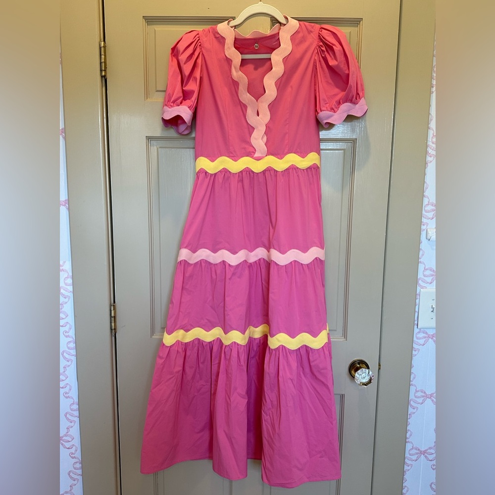 CeliaB Pink Piscis Ric Rac Midi Dress